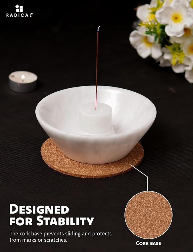 Radicaln Marble Incense Holder 5.5" Inches White Handmade Aesthetic Room Decor & Apartment Essential, Aromatherapy Holder for Incense Sticks, palo Santo Stick for Incense Burner