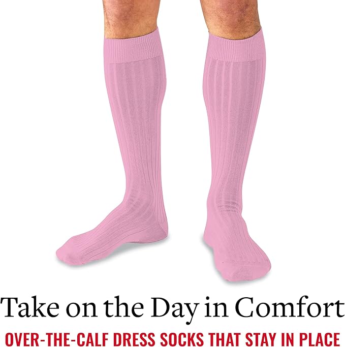 Merino Wool Dress Socks for Men – Over-the-Calf, Ribbed Wool Dress Socks for Size 8-12 – Breathable, Reinforced Heel and Toe
