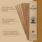 Palo Santo Incense Sticks (30 Sticks), 100% Natural sustainably harvested Peruvian Palo Santo, Suitable for Meditation, Relaxation, and Spiritual Purification