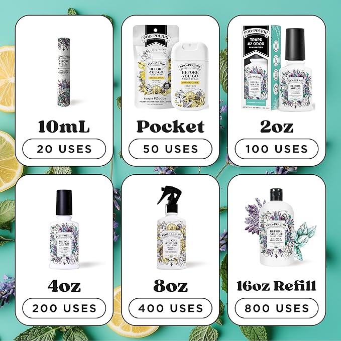 Poo-Pourri Before-You-Go Toilet Spray, Lavender Peppermint, 2 Fl Oz, Up to 100 Uses, Bathroom Odor Deodorizer, Plant-Based with Essential Oils for Home or Work, Travel Essentials, TSA Approved Size