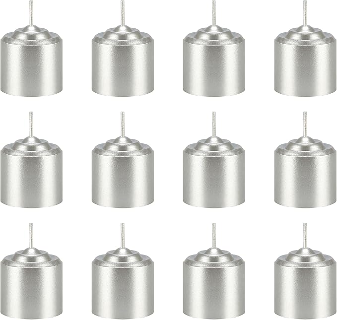 Mega Candles 12 pcs Unscented Silver Votive Candles, Hand Poured Wax Candle 10 Hours 1.38 Inch x 1.5 Inch, Home Décor, Wedding Receptions, Centerpieces, Occasions, Events, Meditations, Holders