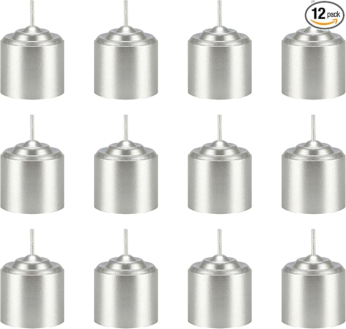 Mega Candles 12 pcs Unscented Silver Votive Candles, Hand Poured Wax Candle 10 Hours 1.38 Inch x 1.5 Inch, Home Décor, Wedding Receptions, Centerpieces, Occasions, Events, Festivities, Meditations