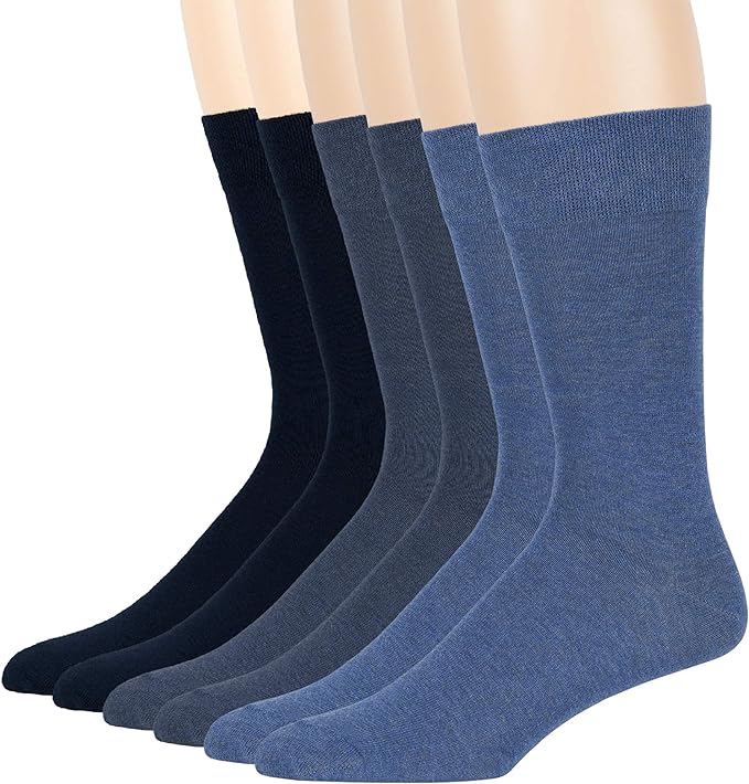7BigStars Mens Dress Socks – 6 Pairs Crew, Soft Stay Up, Cotton Comfort for Business, Office, Big and Tall, Breathable