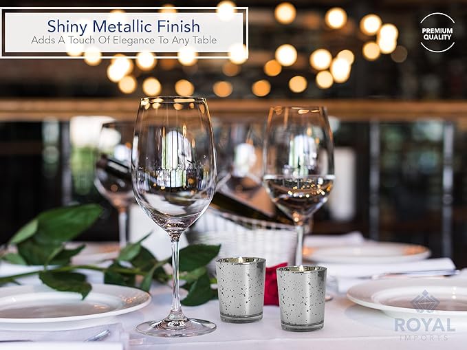 Royal Imports Silver Mercury Glass Votive Candle Holder, Table Centerpiece Tealight Decoration for Elegant Dinner, Party, Wedding, Holiday, Set of 24 (Unfilled)