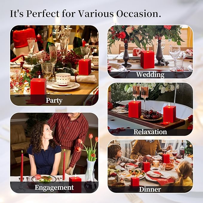 KONNI Square Red Pillar Candles Set of 3, 2.8"x 4" Unscented Pillar Candles Bulk, 30 Hours Long Burning Candles, Smokeless and Dripless Large Candle for Wedding, Home Decoration, Parties, Spas, Dinner