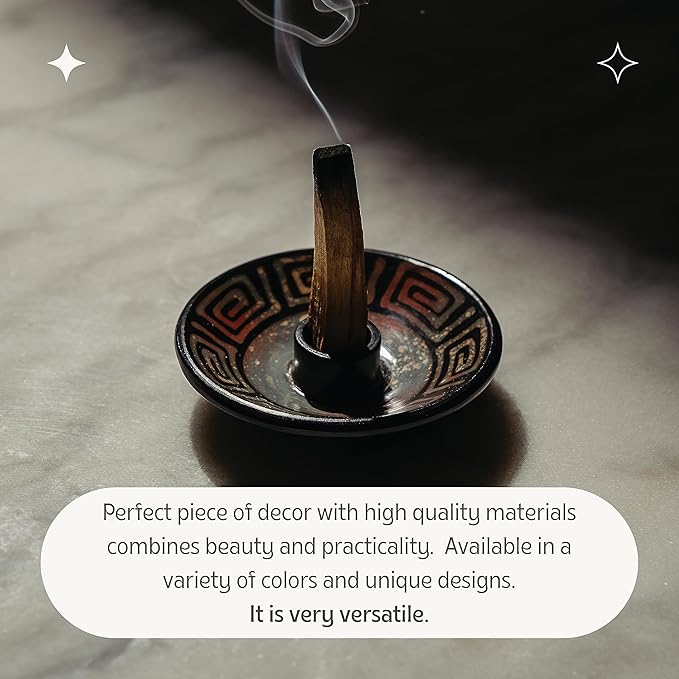Luna Sundara Authentic Peru Pottery Palo Santo Stick Holder and Incense Holder - Handmade Ceramic Smudge Bowl for Sage - Includes 5 Palo Santo Sticks (Blue)