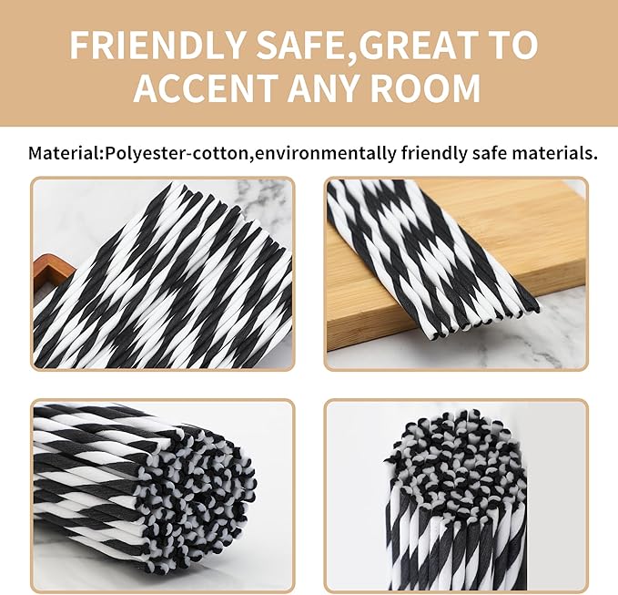 VFULIE 100PCS Reed Diffuser Sticks, 10 Inch Natural Rattan Wood Sticks Essential Oil Aroma Diffuser Sticks Refill Replacement for Aroma Fragrance (Spiral Black and White)