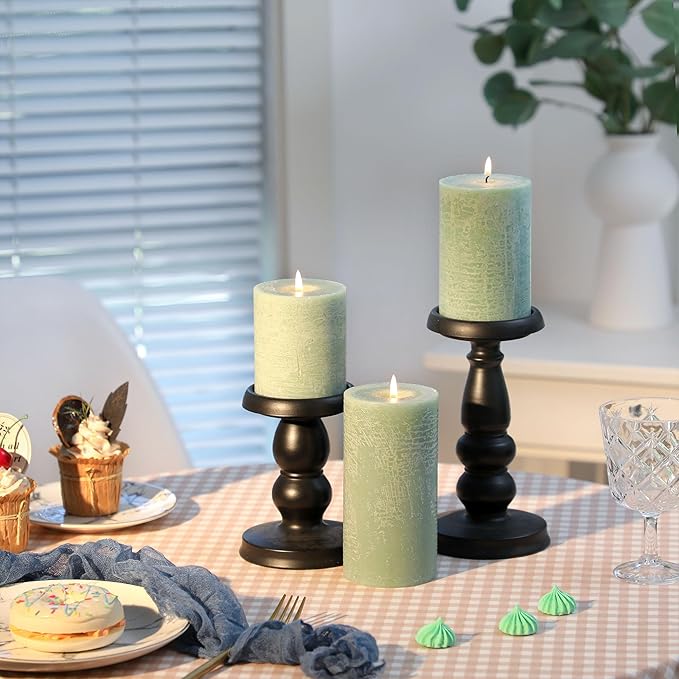 Sage Green Pillar Candles Set of 3 - Hand-Poured Unscented Candles,Smokeless Dripless Candles for Dinner Table and Home, Set of 3 in Different Sizes (3"x4", 3"x5", 3"x6")