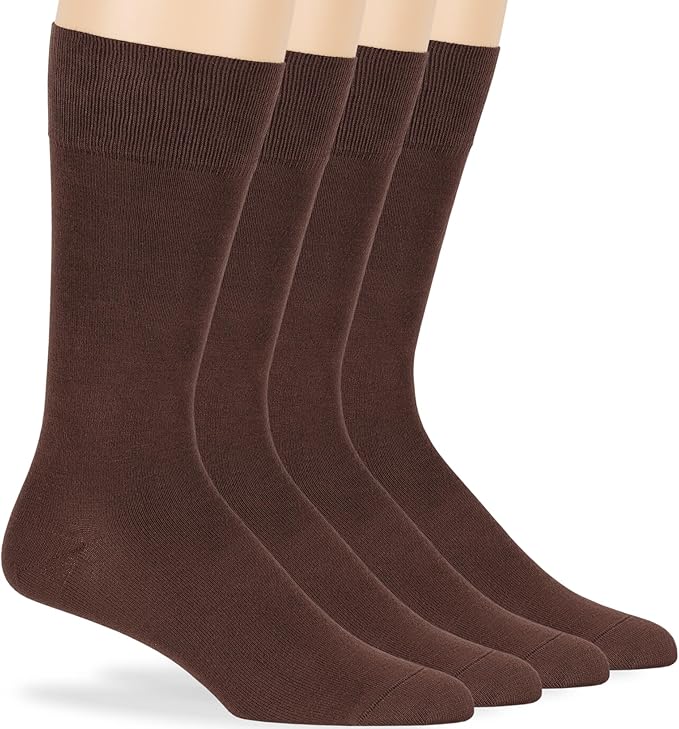 7BigStars Mens Dress Socks – 4 Pack Bamboo Crew Fit, Solid or Patterned, Thin Seamless Breathable Business
