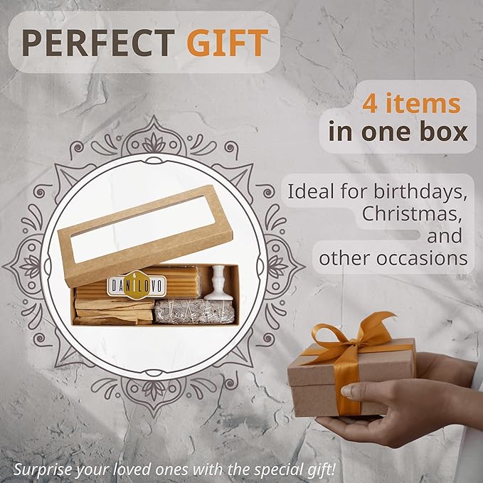 Danilovo Smudging Kit – 5 Palo Santo Sticks, 1 White Sage Smudge Stick, 50 Beeswax Taper Candles & Ceramic Candle Holder Set for Meditation, Cleansing, and Spiritual Practices