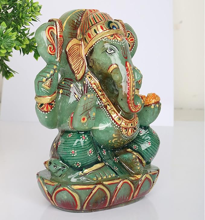 REAL-GEMS Green Jade Lord Ganesha Idol Sculpture Statue Hand Carved Decorative Healing Reiki Gemstone Figurines Crafts Approximately 5083 Ct.…