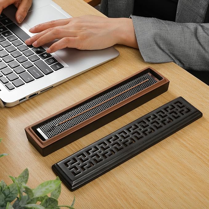 Incense Holder,Ceramic Incense Holder for Sticks with Ash Catcher,Coffin Style Incense Box,Incense Burner for Meditation Yoga Spa Room Decor(Brown)