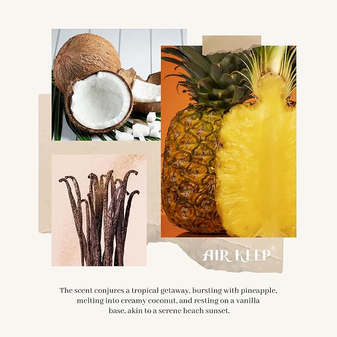 Airkeep Reed Diffuser Set,6.76 fl oz (200 ml) - Coconut & Pineapple Oil Diffusers with 8 Reed Sticks, Home Fragrance Reed Diffuser for Bathroom Shelf Decor