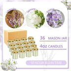 ACITHGL 36 Pcs 4oz Mini Mason Jar Candles Small Scented Candles Bulk Aromatherapy Ideal Souvenir Favors for Wedding Birthday Party (Freesia, Lavender, Jasmine, Gold)