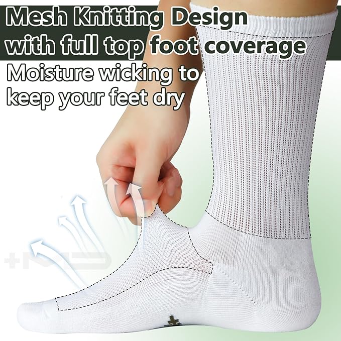 +MD Crew Socks for Men 6 Pairs, Viscose Bamboo Socks, Mens Dress Socks with Soft Cushioned, Smell Control, Black White