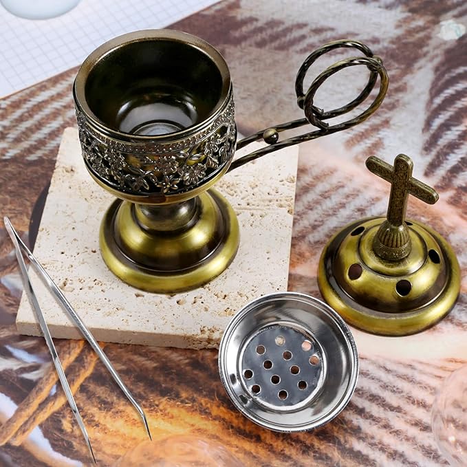 Yawlsow Incense Burner, Frankincense Charcoal Incense Stand, Bakhoor Incense Burner Holder, Ideal for Aromatherapy, Yoga and Spa, Home and Christian Church Censer, (Bronze)