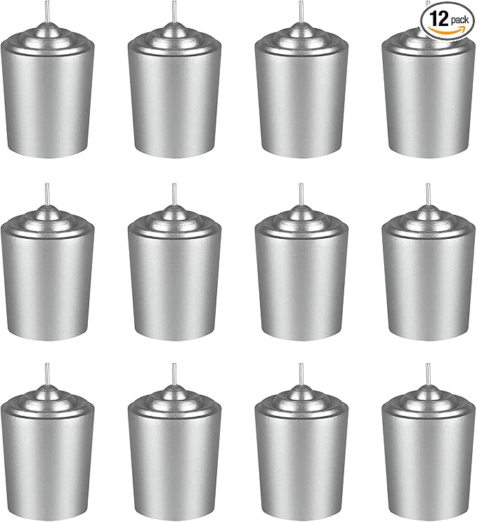 Mega Candles 12 pcs Unscented Silver Votive Candles, Hand Poured Wax Candle 15 Hours 1.5 Inch x 2.25 Inch, Home Décor, Wedding Receptions, Centerpieces, Occasions, Events, Festivities, Meditations