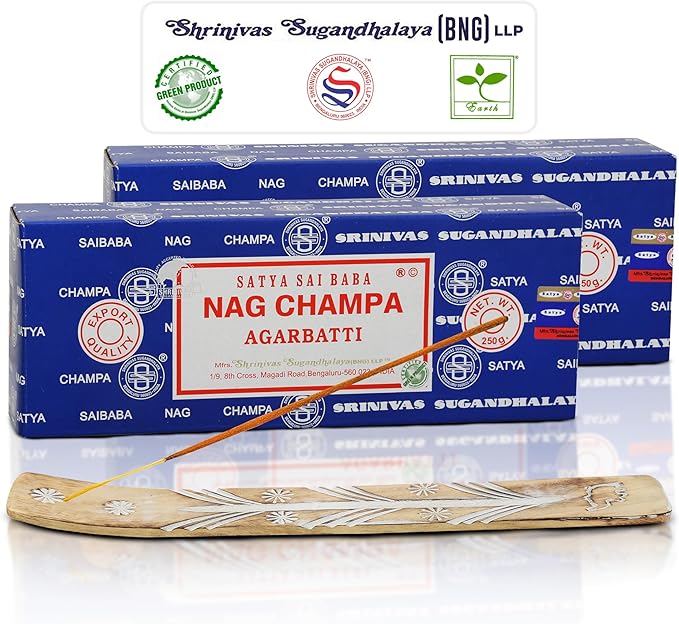 Satya Nagchampa Incense Sticks 250 gmx 2 Pack (500 GMS), Satya BNG (Bangalore) Insenses with Raajsee Incense Holder Bundle, Satya Nagchampa Natural Incense