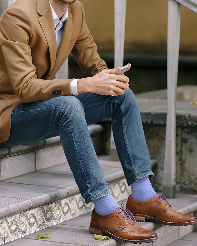 Feraricci Solid Color Casual Dress Socks for Men - Colorful & Comfortable Crew Socks