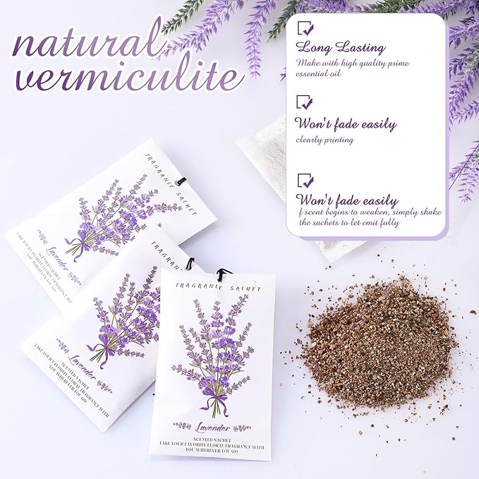 50 Pcs Lavender Scented Sachets for Drawers and Closets Long Lasting Fresh Air Freshener Home Fragrance Lavender Sachet Bags Closet Deodorizer for Drawers Wardrobes Suitcase