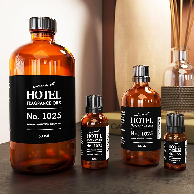 AirScent Hotel Diffuser Oil No. 1025 - Rose Stems Apple Blossom Exotic Woods - Hotel Scent Dupe Premium Fragrance Oil for Ultrasonic and Waterless Diffusers and Crafting - 30 mL, 1 fl oz Glass Bottle