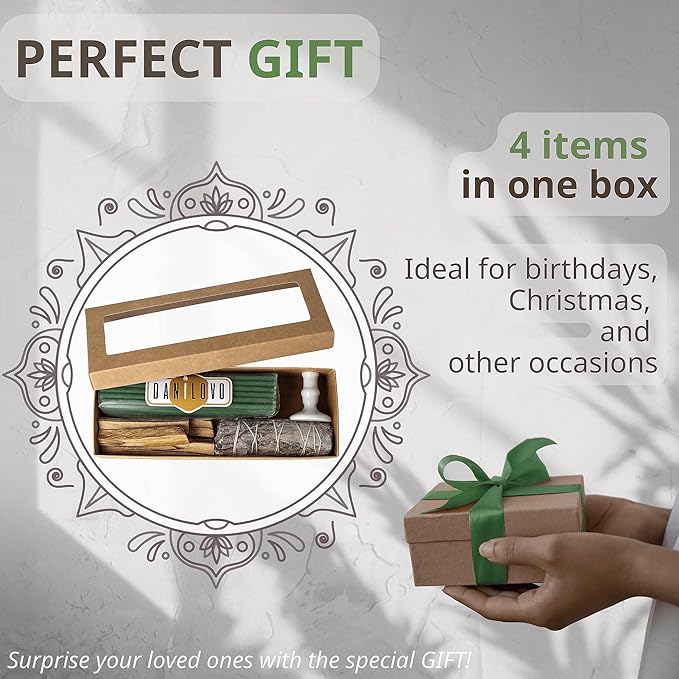 Danilovo Smudging Kit – 5 Palo Santo Sticks, 1 White Sage Smudge Stick, 50 Beeswax Taper Candles & Ceramic Candle Holder Set for Meditation, Cleansing, and Spiritual Practices