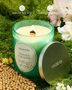 M&SENSE Citrus Pine Scented Candles Summer Paradise, Wooden Wick Candle with Lid, 100 Hours Slow Burning No Toxin Natural Soy Wax 18oz, Air Purifying Calm Relax Home Fragrance, Housewarming Gifts