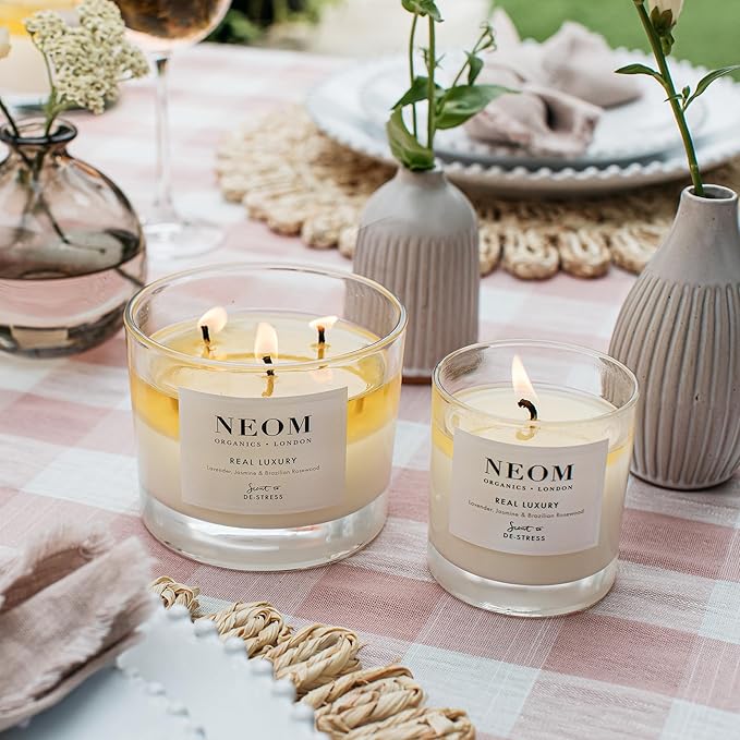 NEOM- Real Luxury Scented Candle,1 Wick | Lavender & Rosewood | Essential Oil Aromatherapy Candle | Scent to De-Stress