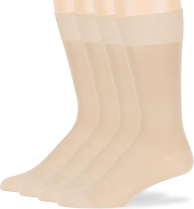 7BigStars Mens Dress Socks – 4 Pack Bamboo Crew Fit, Solid or Patterned, Thin Seamless Breathable Business