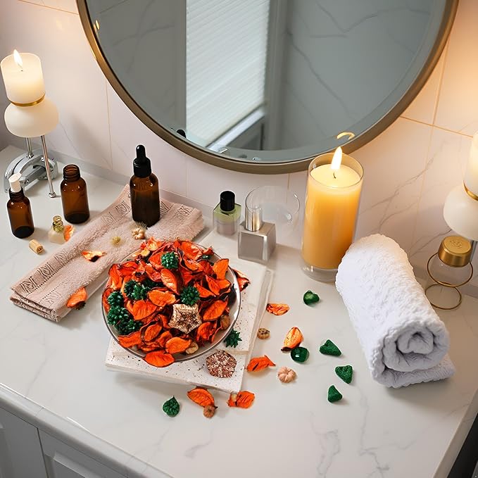 Fall Potpourri Bags, Oranges Scented Dried Flowers, Autumn Potpourri Bowl Vase Filler Decorative, Citrus Fragrance for Bathroom, Home Decor Fragrance Sachet Petal (Orange)