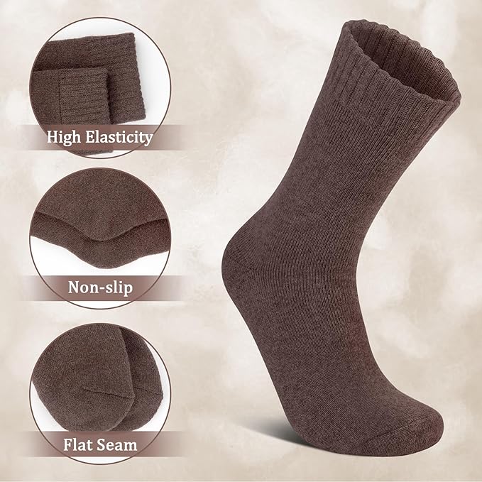 6 Pairs Merino Wool Socks for Men Thick Warm Thermal Winter Striped Dress Hiking Crew Men Socks Size 9-14