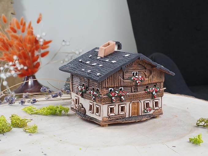Ceramic Art Cone Incense Holder Room Decoration Handcrafted Collectible Miniature Old House on Lutago, Tirol, Italy R235