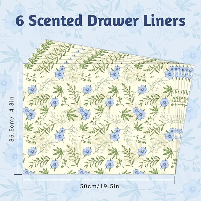 SCENTORINI Fresh Linen Drawer Liners Shelf Liners, 14.3 x 19.6 Inch 6 Sheets, Scented Drawer Liners for Dresser Bedroom Home Shelf Closet