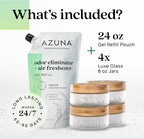 Azuna Air Freshener & Odor Eliminator for Strong Odor | 4 Room Kit Includes (4) 8 oz. Empty Luxe Glass Jars & 24oz Gel | Refill with Tea Tree Essential Oil | Natural Scent | Last 60-90 Days