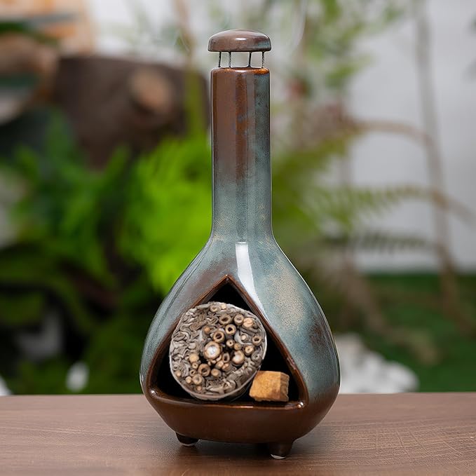 Premium Ceramic Palo Santo Holder & Smudge Bowl-Mini Chiminea| Multi-Purpose Burner for Sage Sticks, Incense Cones, Copal & Candles|Energy Cleansing, Yoga Meditation Accessories|Anxiety Relief