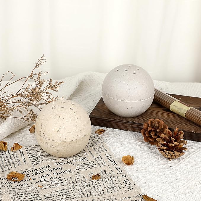 ELLDOO Natural Travertine Incense Holder, Home Decor Handmade Ball Shape Incense Cone Burner for Yoga Meditation SPA Reading, Gray