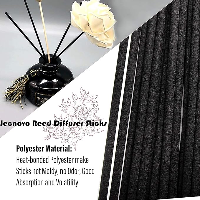 Resafy Reed Diffuser Sticks, Jecnovo Pack of 100 Fiber Sticks with Handmade Linen Bag, Safe and Non-Toxic, 9 Inches Long 3mm Diameter Aromatherapy Diffusers for Home, Spa and Office(Black)