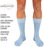 Merino Wool Mid-Calf Dress Socks for Men, Ribbed Dress Socks