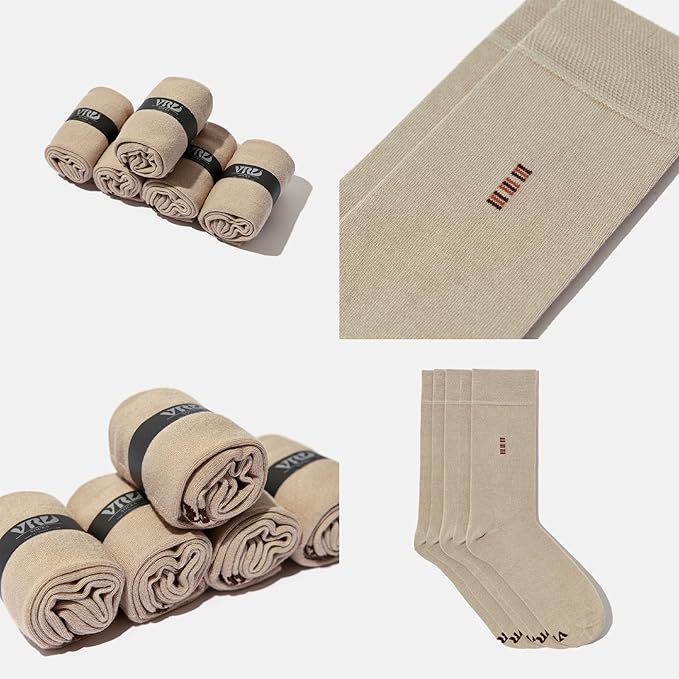 VRD Men’s Dress Socks, Bamboo 5-Pack Mens Socks, Mid Calf Length, Crew Socks Gift for Men Shoe Size 8-13