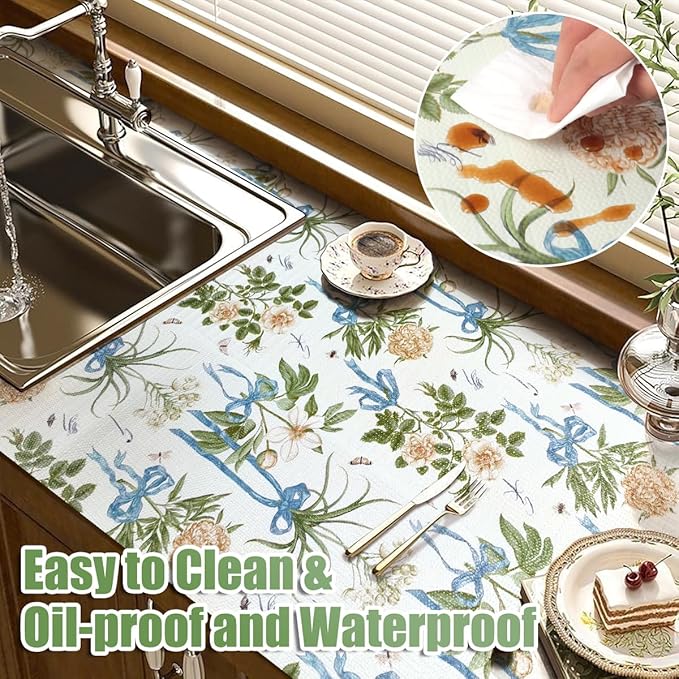 Drawer and Shelf Liner for Kitchen Cabinets Non Adhesive Cabinet Liners Floral Shelf Liners Strong Grip Non-Slip Drawer Liner Waterproof Easy to Clean Cupboard Shelves Dresser Liner 15.7IN x 10FT