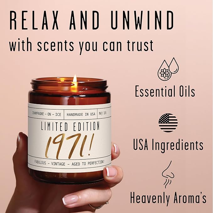 54th Birthday Gifts for Women - 'Limited Edition 1971' Soy Candle, w/Champagne on Ice I 54 Birthday Gifts for Women I 54th Gift for Her Ideas I 9oz Reusable Jar, 50Hr Burn, Made in USA