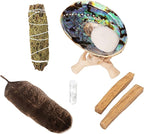 Spiritual Items - Juniper Smudge Stick ~ Abalone Shell for Smudging ~ Palo Santo Sticks ~ 2 inchTripod Stand ~ 8 inch Feather and White Sand