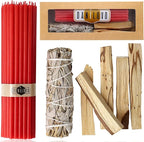 Danilovo Smudging Kit – 5 Palo Santo Sticks, 1 White Sage Smudge Stick and 50 pcs Beeswax Taper Candles Set for Meditation, Cleansing, and Spiritual Practices, Handcrafted, Eco-Friendly