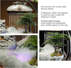Waterfall Fountain Indoor with Mist, Tabletop Water Fountain,Desk Chinese Ceramic Pixiu Statue with LED Light Ring and Backflow Incense Burner Holder