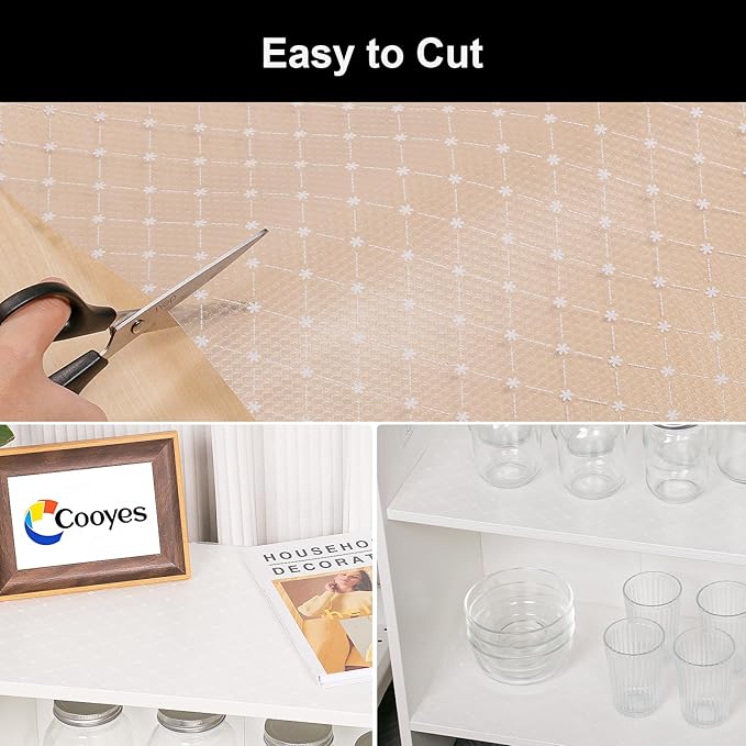 Cooyes Shelf Liner – Premium Non-Adhesive Cabinet & Drawer Liner for Kitchen – Waterproof Shelf Paper with Modern Pattern – Durable EVA Cabinet Mat – Easy to Cut