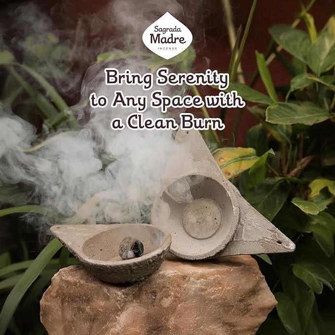 Incense Burner, Triangular Sahumador - Hand-Carved Cement Incense Holder, Ash Catcher for Sticks, Cones, Bombs & Smudges - 1 Piece, Perfect for Smudging, Yoga, and Meditation Accessories
