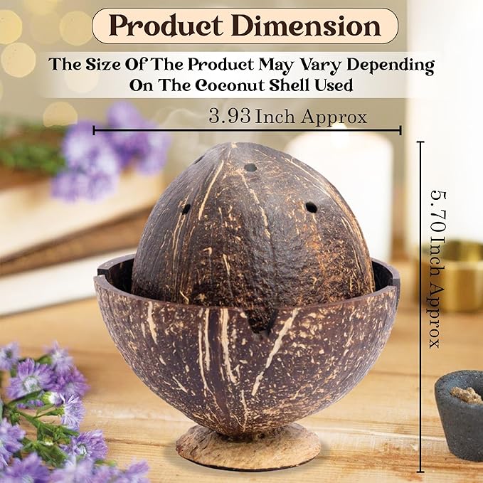 Handmade Coconut Shell DHOOP Stand – Eco-Friendly Natural Incense Holder Charcoal/Cone Burner, Sage Stand, Palo Santo Holder, Ash Catcher for Aromatherapy, Meditation, Yoga, Spiritual