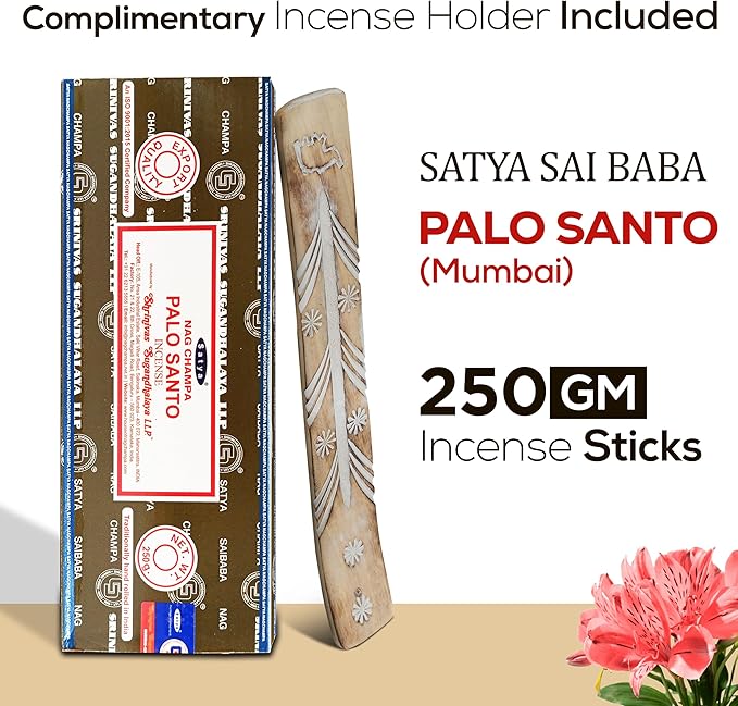Satya Nag Champa Palo Santo Incense Sticks 250 gm Pack, Insenses with Raajsee Insence Holder Bundle, Nag Champa Natural Incense