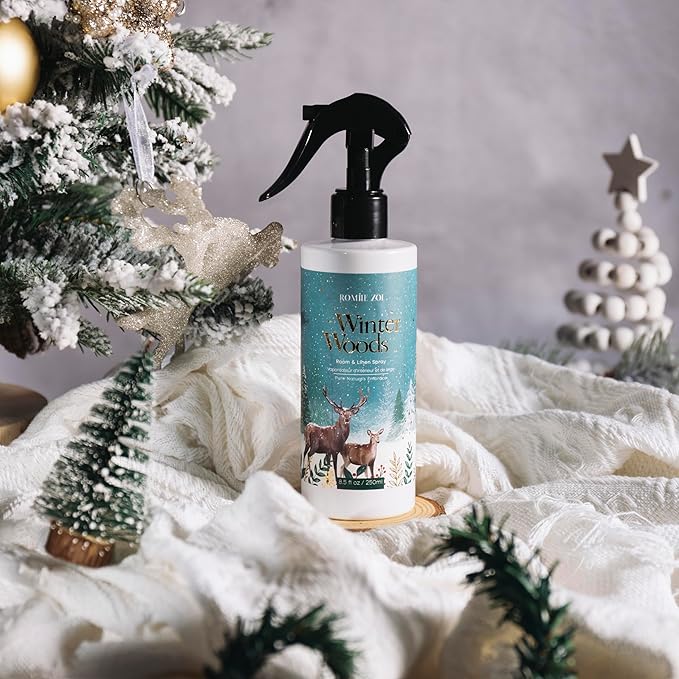 Christmas Linen & Room Air Freshener Spray Room Mist- Winter Woods Forest Green - Infused with Winter Woods Aroma- 250ml / 8.5 FL OZ.