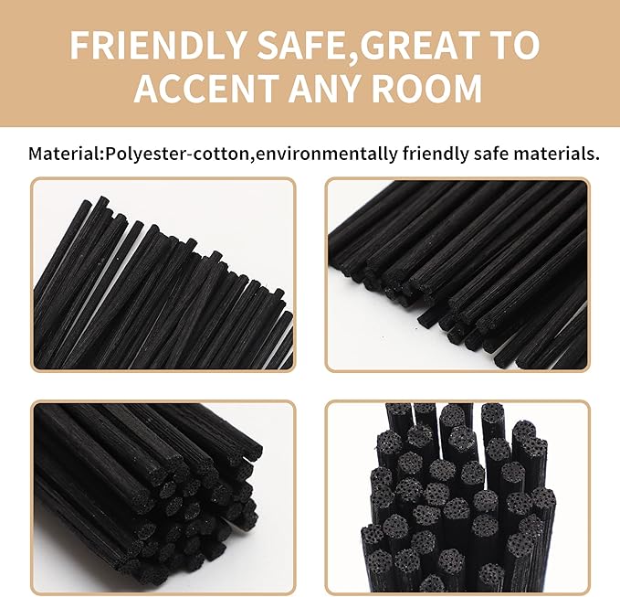 VFULIE 100PCS Reed Diffuser Sticks, 10 Inch Natural Rattan Wood Sticks Essential Oil Aroma Diffuser Sticks Refill Replacement for Aroma Fragrance (Black)